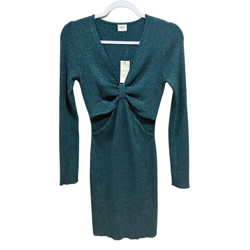 NWT Abercrombie & Fitch Teal Sparkle Knot Front Mini Dress Size Medium NEW $90